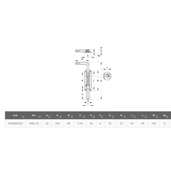 Vendita online Catenaccio Ø 12 mm. con piastra larga art.50EL.12
